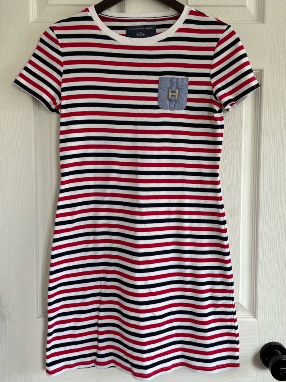 Tommy Hilfiger Red White Blue T-Shirt Dress Preppy Casual Size Small Petite